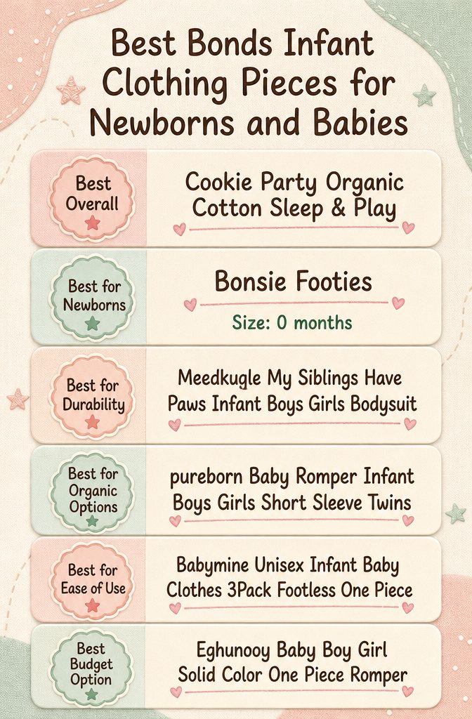 An infographic comparing different Bonds infant clothing pieces with product details.