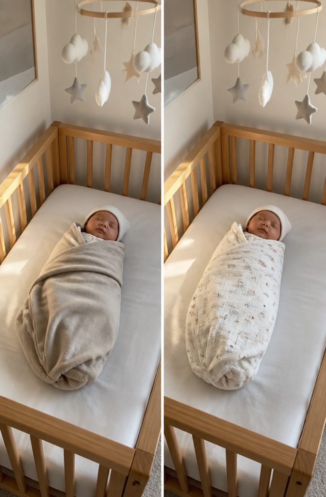 A swaddle wrapped around a sleeping newborn.