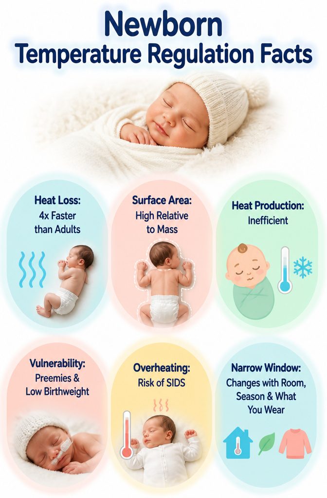 Information on how newborns regulate body temperature.
