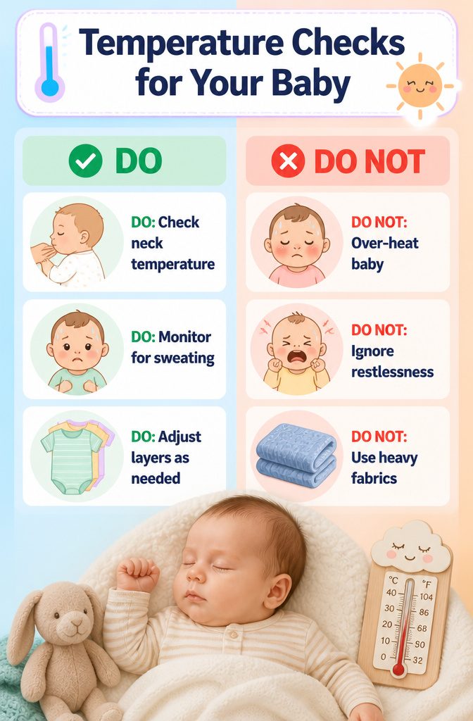A guide showing how to check a baby's temperature.