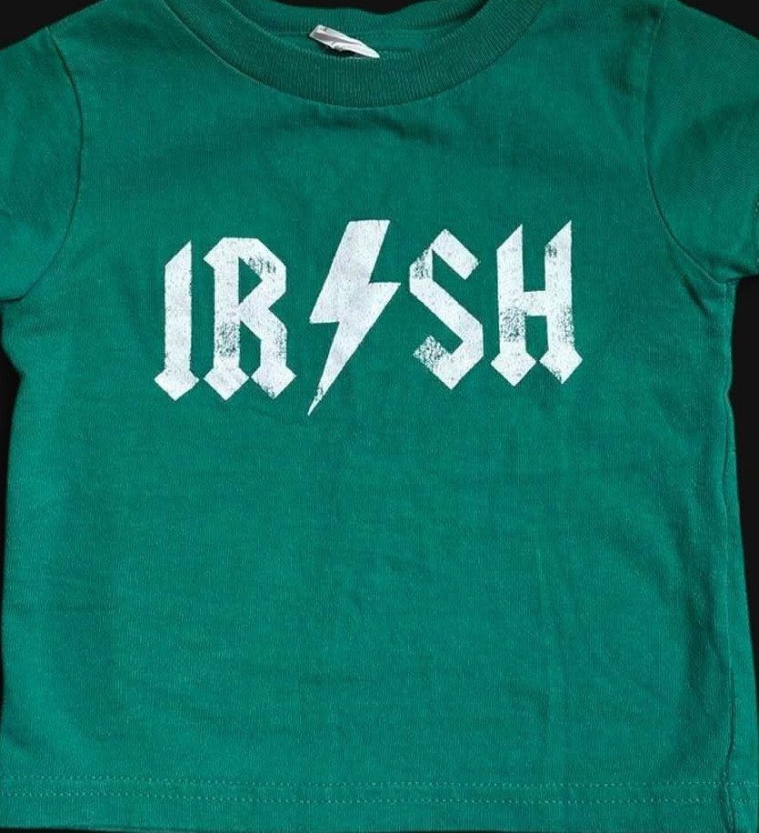 Infant St Patty's Day Clothing: 7 Ideas for Baby 7 Green infant t-shirt with white IRISH text and a lightning bolt design.
