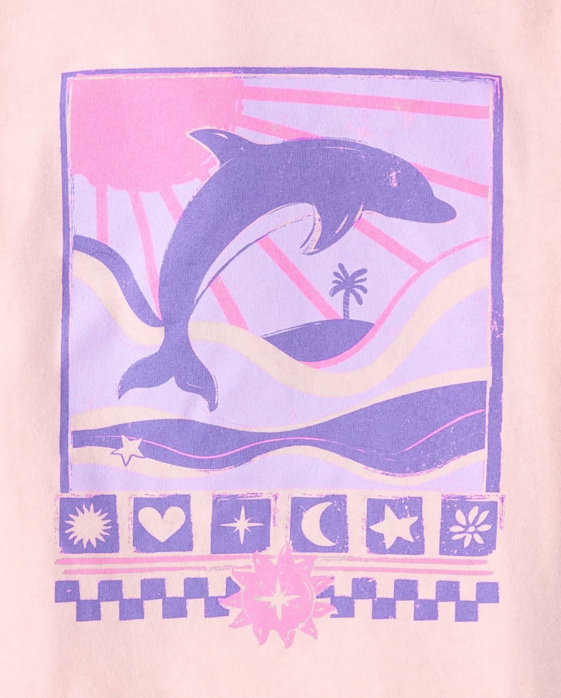 Pink Dolphin Clothing: 7 Ideas for Hoodies, Hats and More 5 Purple and pink dolphin graphic design with sun and stars on pink fabric